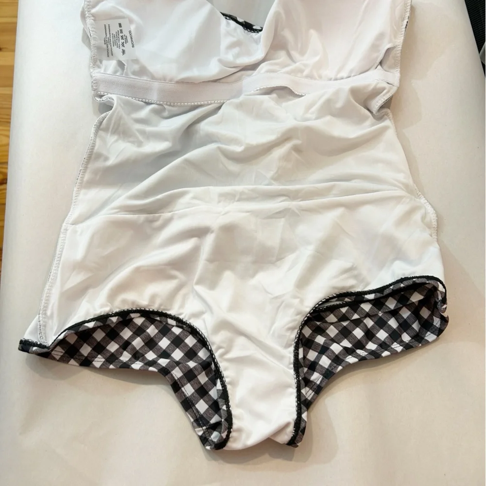 Marina West Black and White Gingham Check One-Piece Swimsuit Small Beach Resort